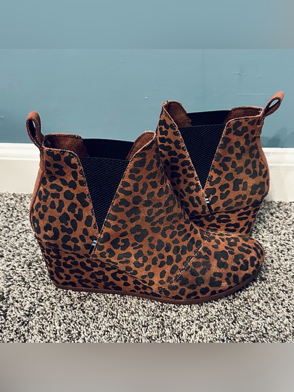 TOMS Leopard Print Wedge Booties - Brown Black